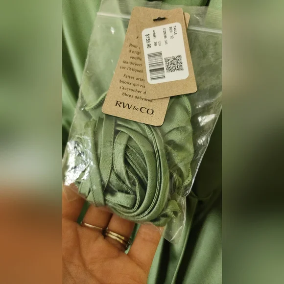 RW&Co NWT Satin Midi Cocktail Dress with Removable Flower Sash in Shale Green 12 - Picture 13 of 15